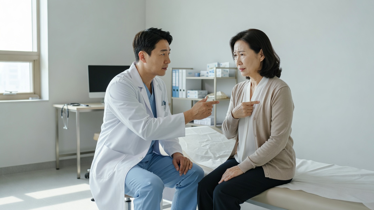 증상에 맞는 병원진료과를 선택하는 상담 장면