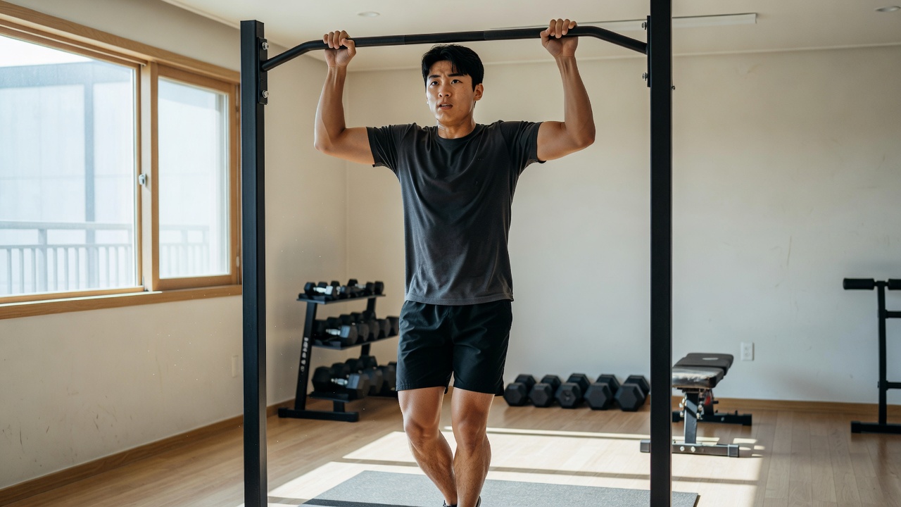 청소년 헬스 키성장 운동의 긍정적 효과를 보여주는 턱걸이 자세