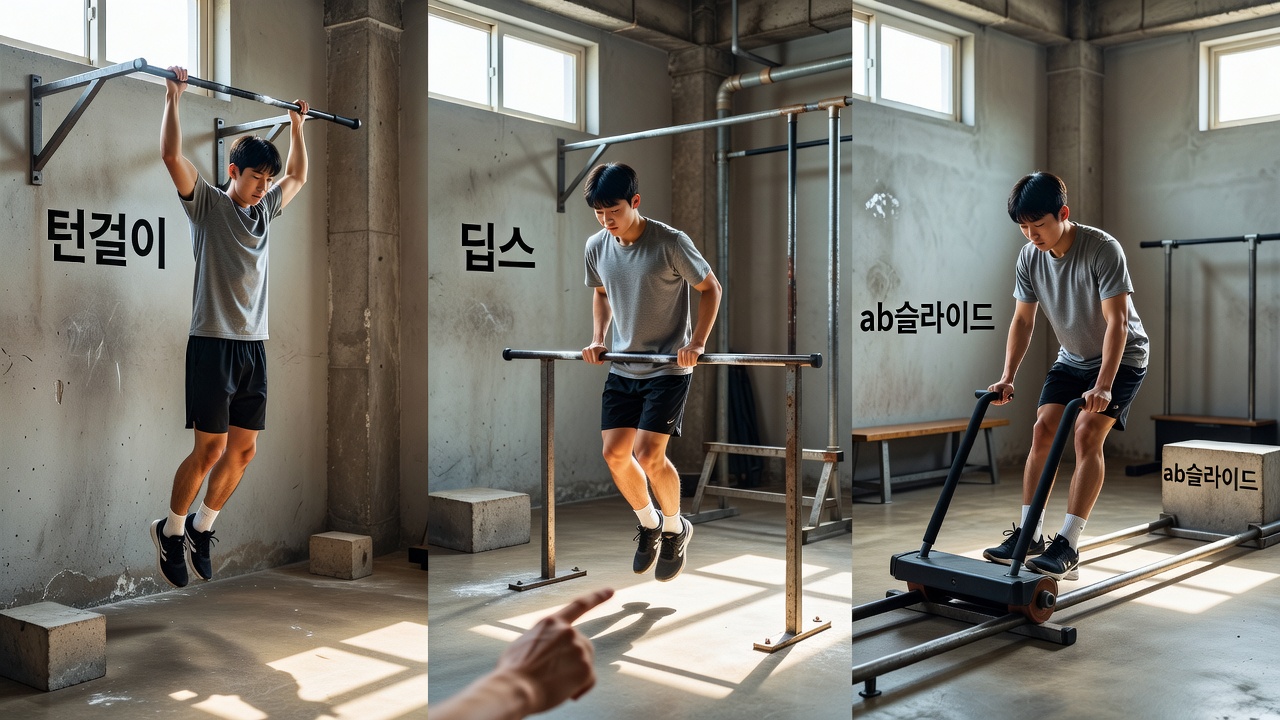 청소년 헬스 키성장 운동 턱걸이 딥스 ab슬라이드 효과 비교