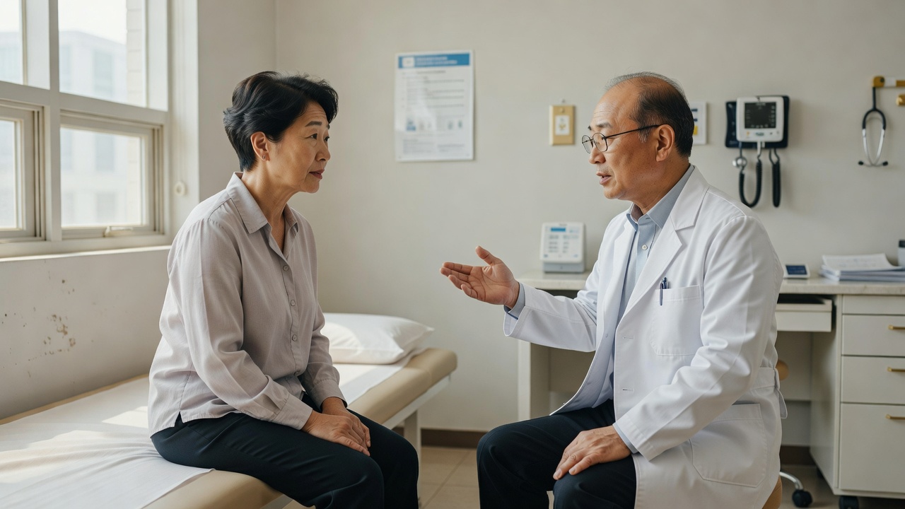 역류성식도염 약 복용 기간에 관해 의사와 상담하는 모습
