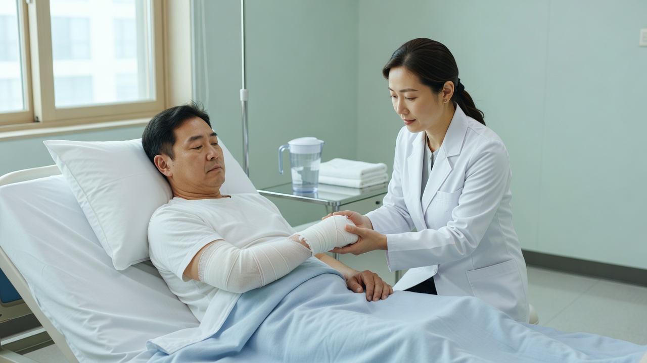 교통사고 후 한방병원 입원 기준을 설명하는 병실 장면