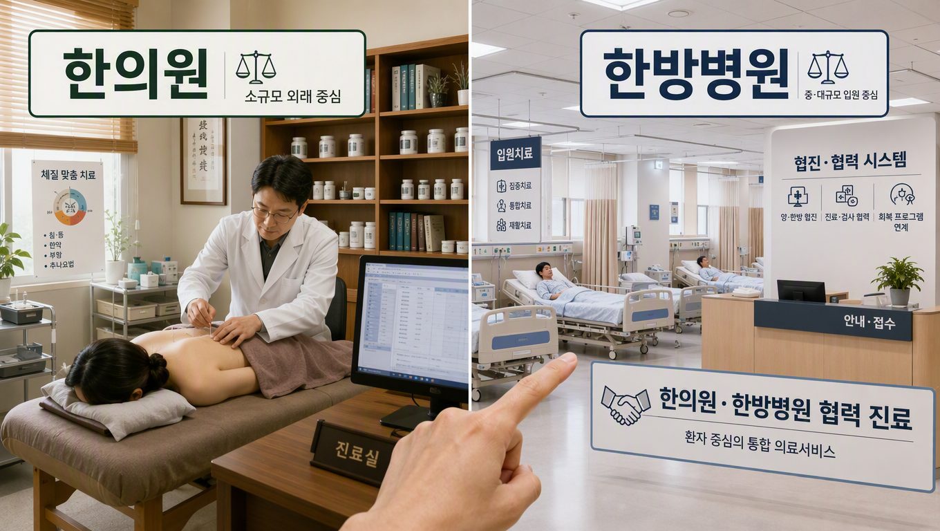 한방병원 한의원 차이, 규모와 법적 기준부터 증상별 선택까지