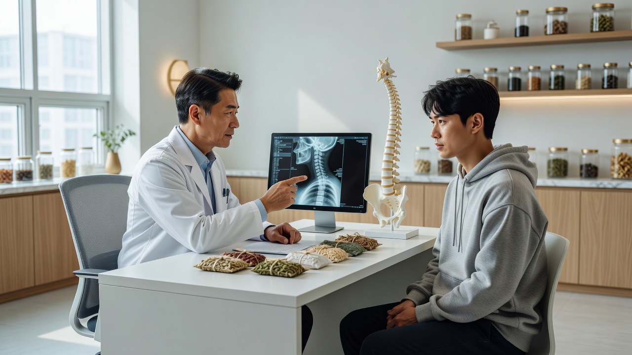 교통사고한방병원에서 자동차보험 적용 치료를 상담하는 장면