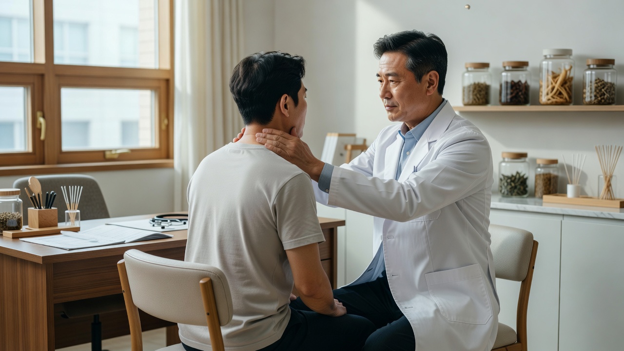 교통사고한방병원에서 목·허리 통증을 치료하는 모습